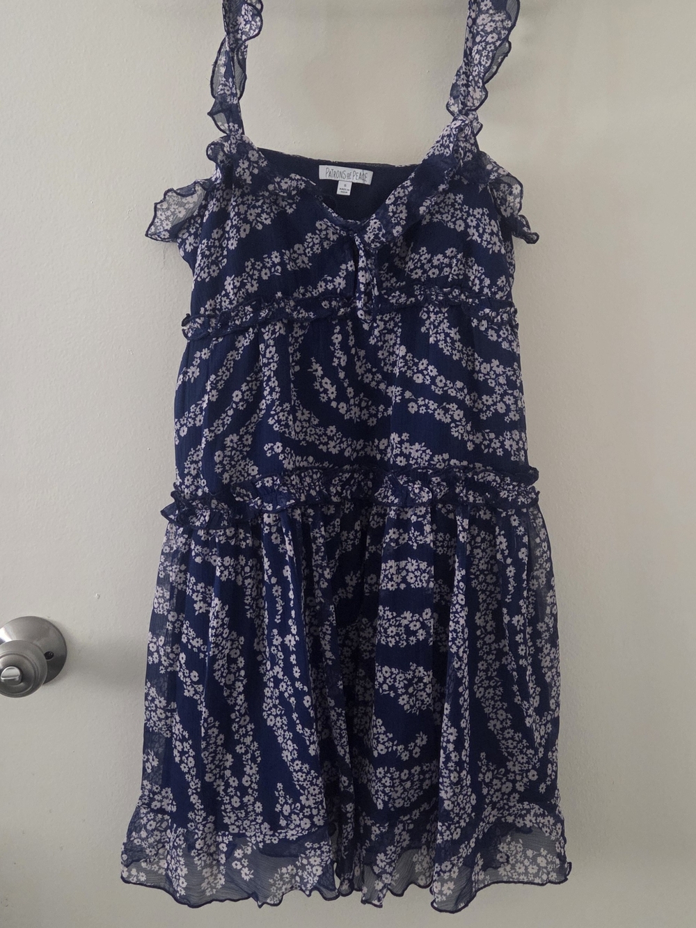 Patrons of Peace Navy and White Floral Ruffle Strap Dress